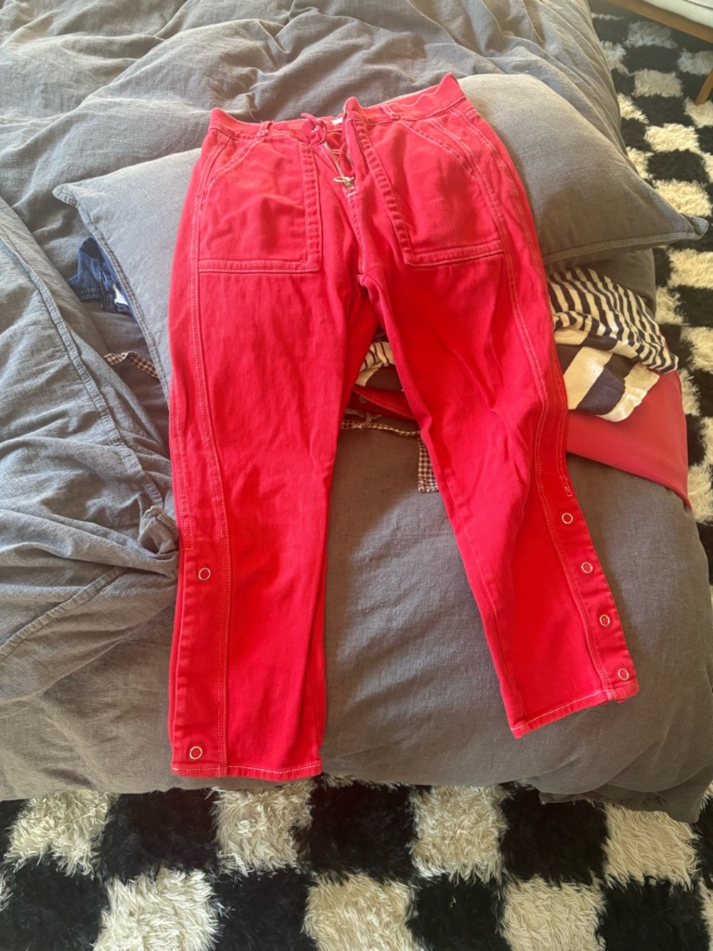 Dance & Marvel Bright Red Snap-Hem Cropped Jeans